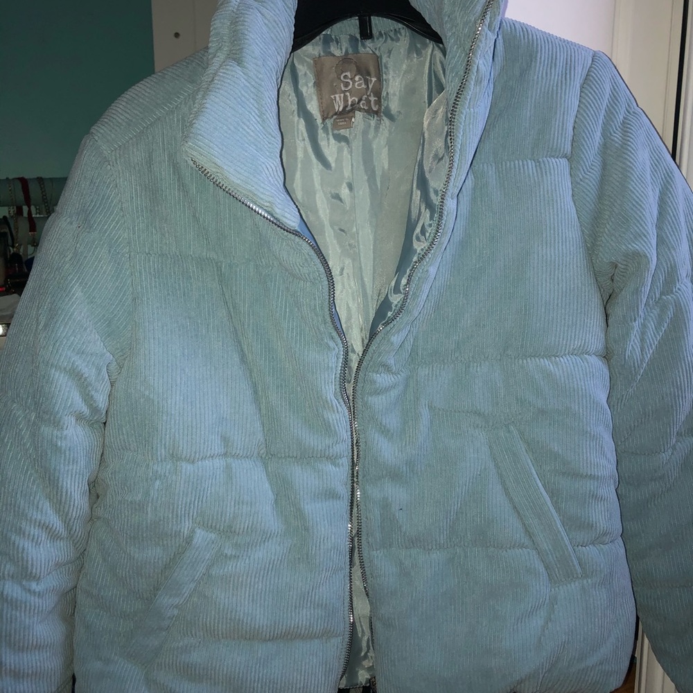 Vintage Blue corduroy puffer jacket.